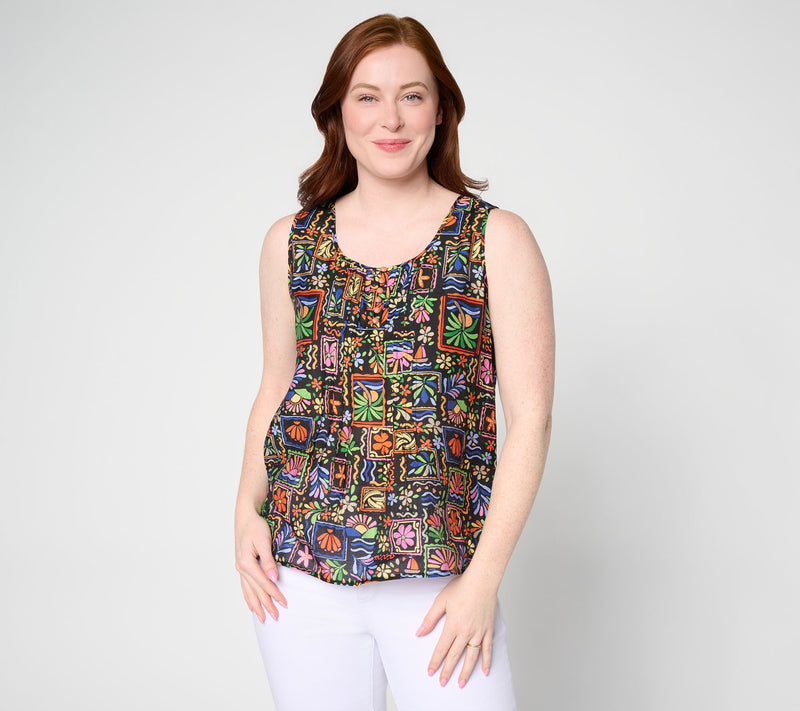 Susan Graver Printed Woven Henley Sleeveless Top — View 12