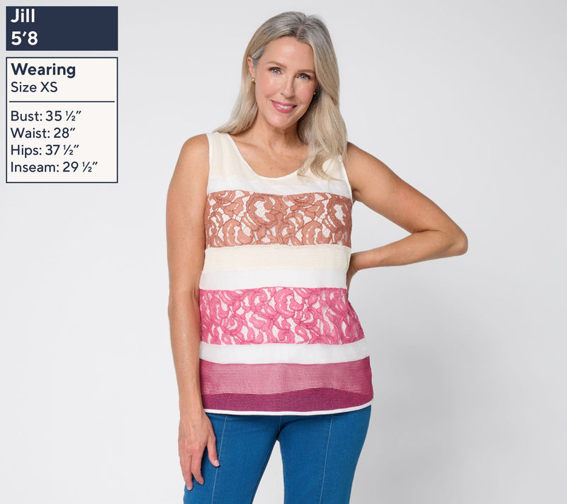 Susan Graver Mixed Media Novelty Lace and Crochet Tank Top — View 2