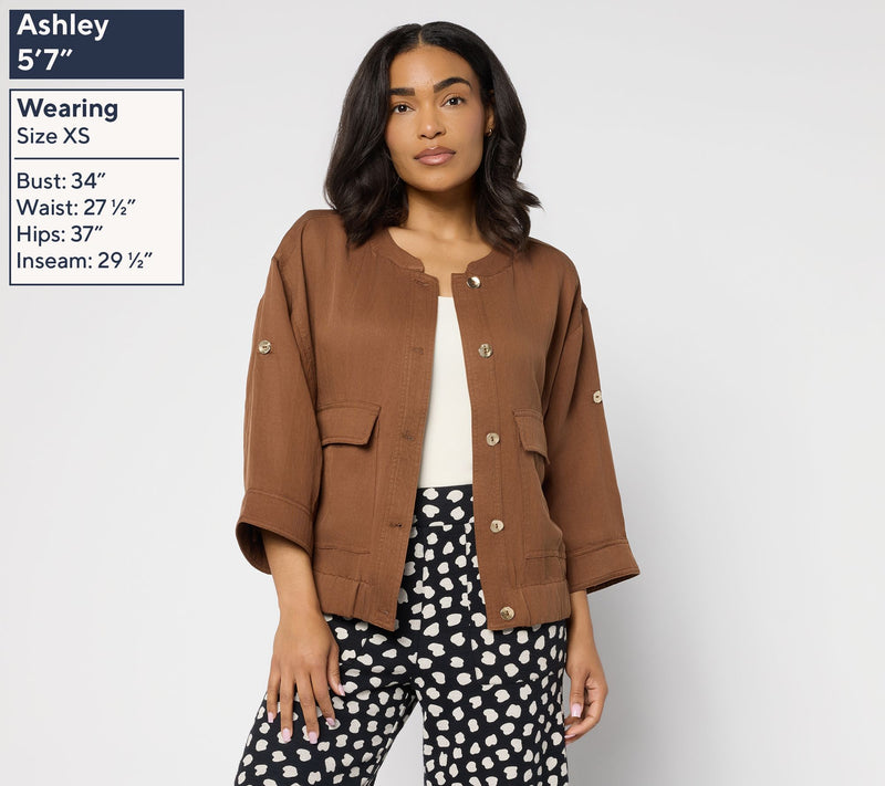 Susan Graver Drapey Stretch Lyocell Woven Button Front Jacket — View 3