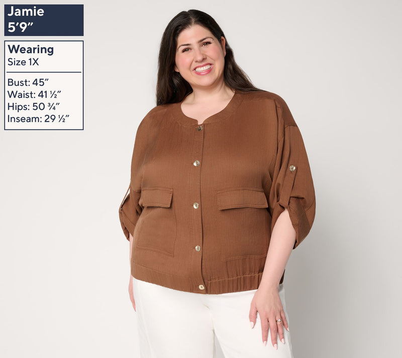 Susan Graver Drapey Stretch Lyocell Woven Button Front Jacket — View 2
