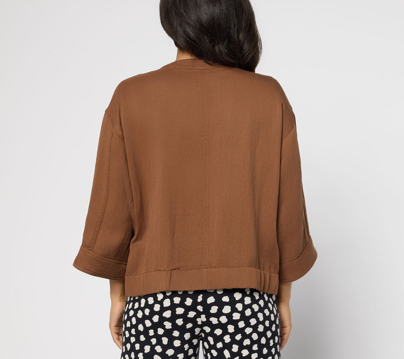 Susan Graver Drapey Stretch Lyocell Woven Button Front Jacket — View 4