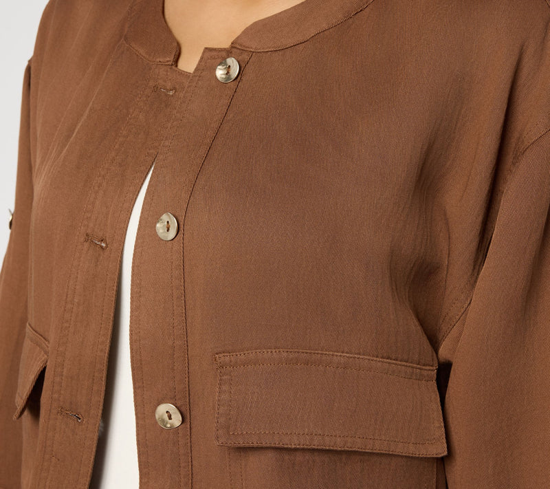 Susan Graver Drapey Stretch Lyocell Woven Button Front Jacket — View 6
