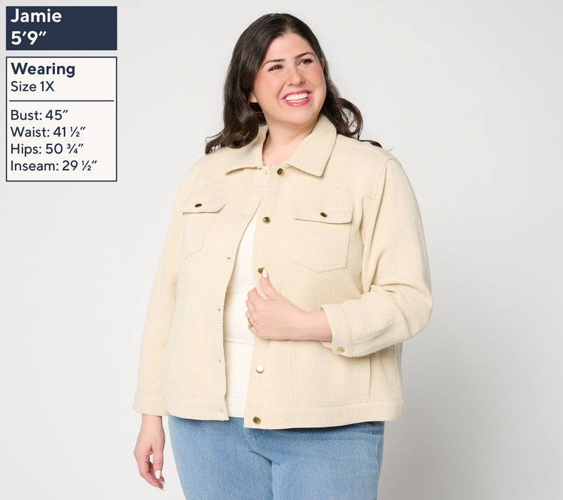 Susan Graver Textured Woven Button Front Jacket — View 2