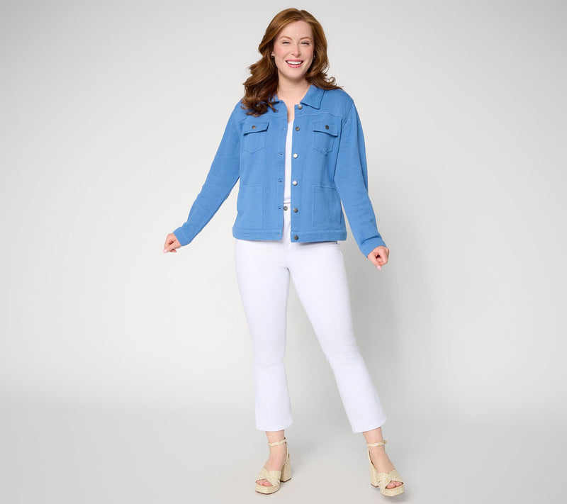Susan Graver Textured Woven Button Front Jacket — View 5