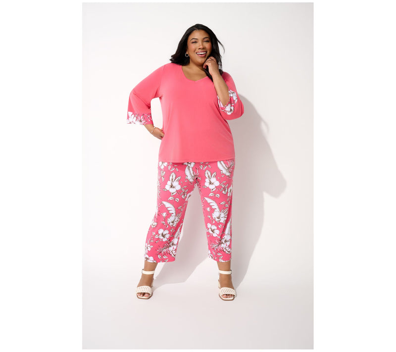 Susan Graver Regular Solid Liquid Knit Top & Printed Crop Pants Set — View 15