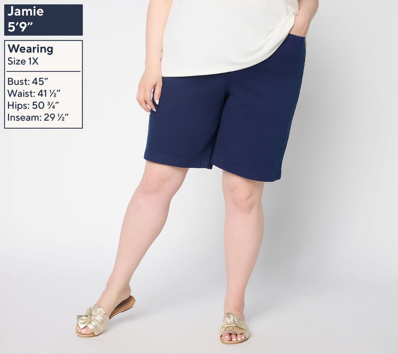 Susan Graver Weekend Petite Stretch Cotton Straight Leg Shorts — View 8