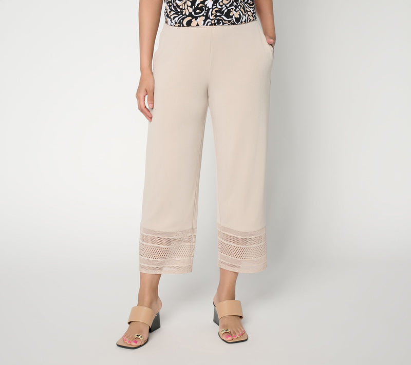Susan Graver Regular Liquid Knit Crop Pant with Crotchet Lace — View 7