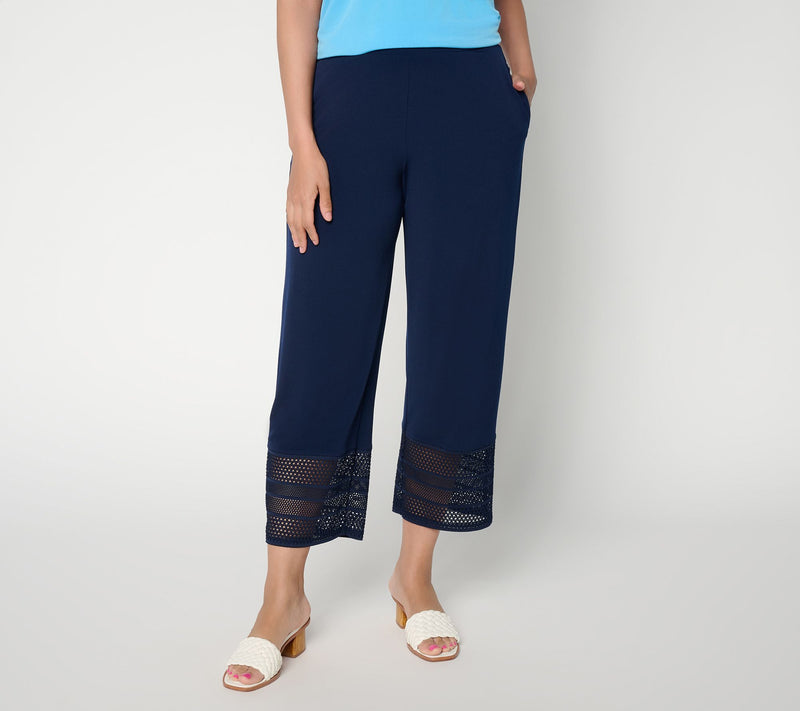 Susan Graver Petite Liquid Knit Crop Pant with Crochet Lace — View 5