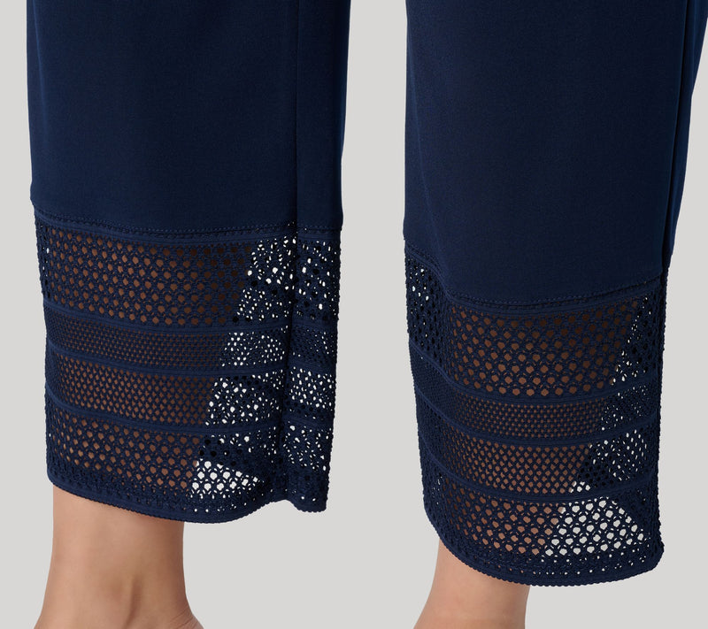 Susan Graver Petite Liquid Knit Crop Pant with Crochet Lace — View 12