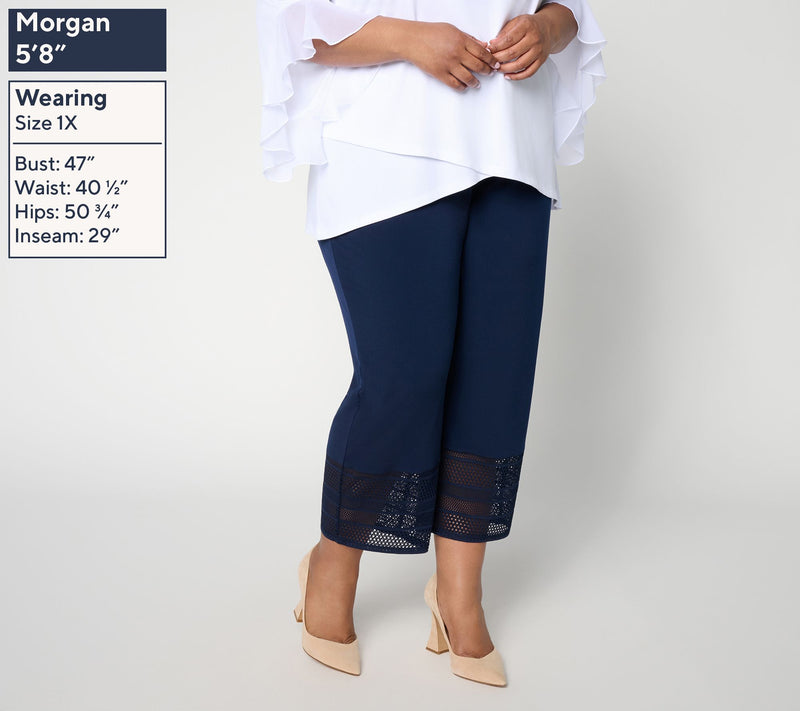Susan Graver Petite Liquid Knit Crop Pant with Crochet Lace — View 8
