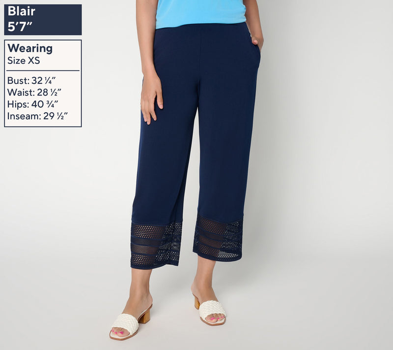 Susan Graver Petite Liquid Knit Crop Pant with Crochet Lace — View 9