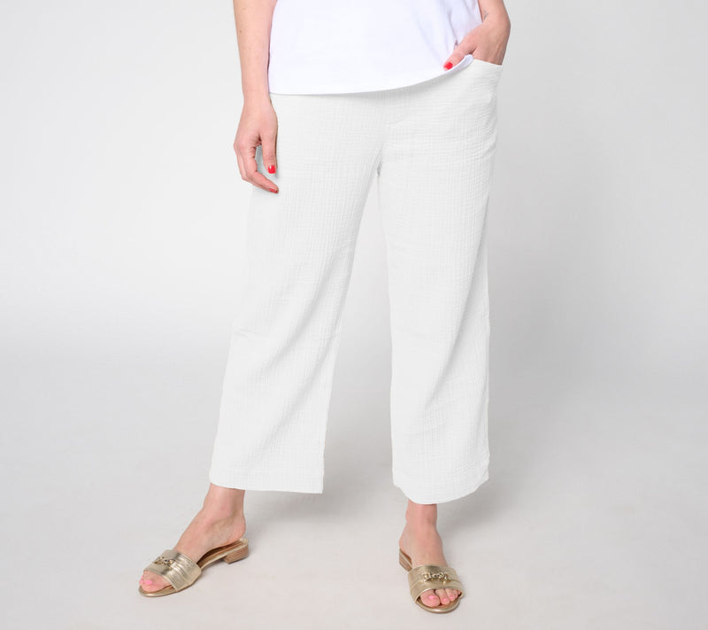 Susan Graver Petite Getaway Cotton Gauze Wide-Leg Crop Pants — View 6