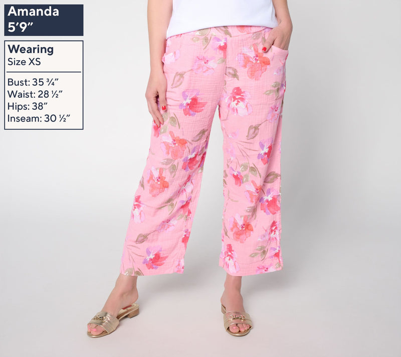 Susan Graver Petite Getaway Cotton Gauze Wide-Leg Crop Pants — View 12