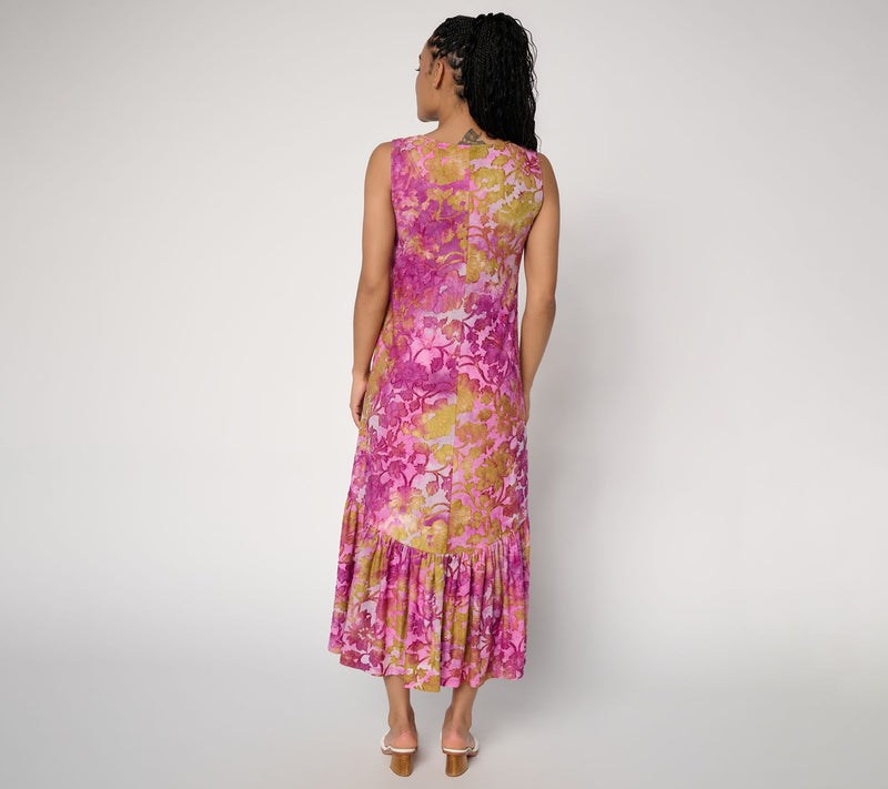Susan Graver Regular Printed Burnout Tiered Sleeveless Maxi Dress — View 4