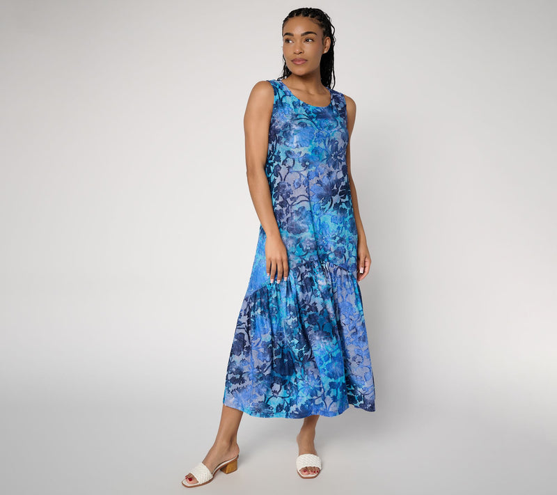 Susan Graver Regular Printed Burnout Tiered Sleeveless Maxi Dress — View 11