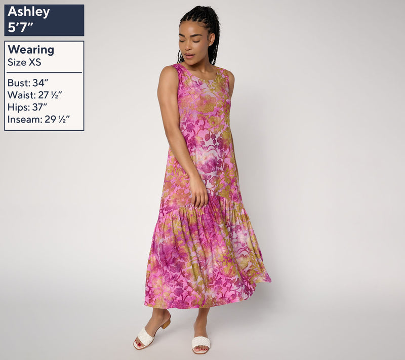 Susan Graver Petite Printed Burnout Tiered Sleeveless Maxi Dress — View 3