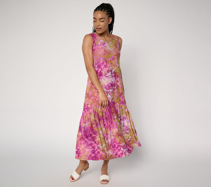 Susan Graver Petite Printed Burnout Tiered Sleeveless Maxi Dress — View 10