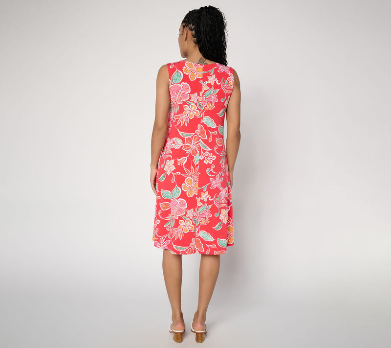 Susan Graver Petite Liquid Knit A-Line Dress in Prints or Slids — View 4