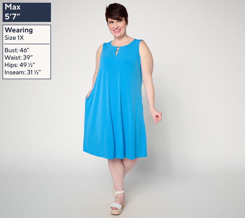Susan Graver Petite Liquid Knit A-Line Dress in Prints or Slids — View 2
