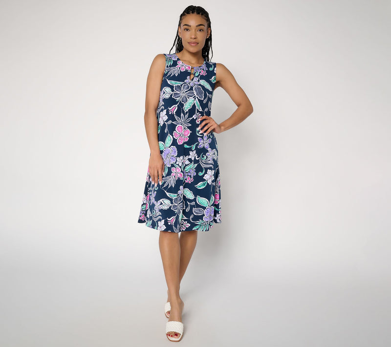 Susan Graver Petite Liquid Knit A-Line Dress in Prints or Slids — View 13