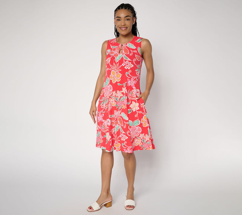Susan Graver Petite Liquid Knit A-Line Dress in Prints or Slids — Main view