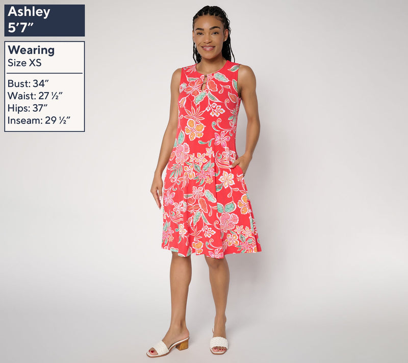 Susan Graver Petite Liquid Knit A-Line Dress in Prints or Slids — View 3