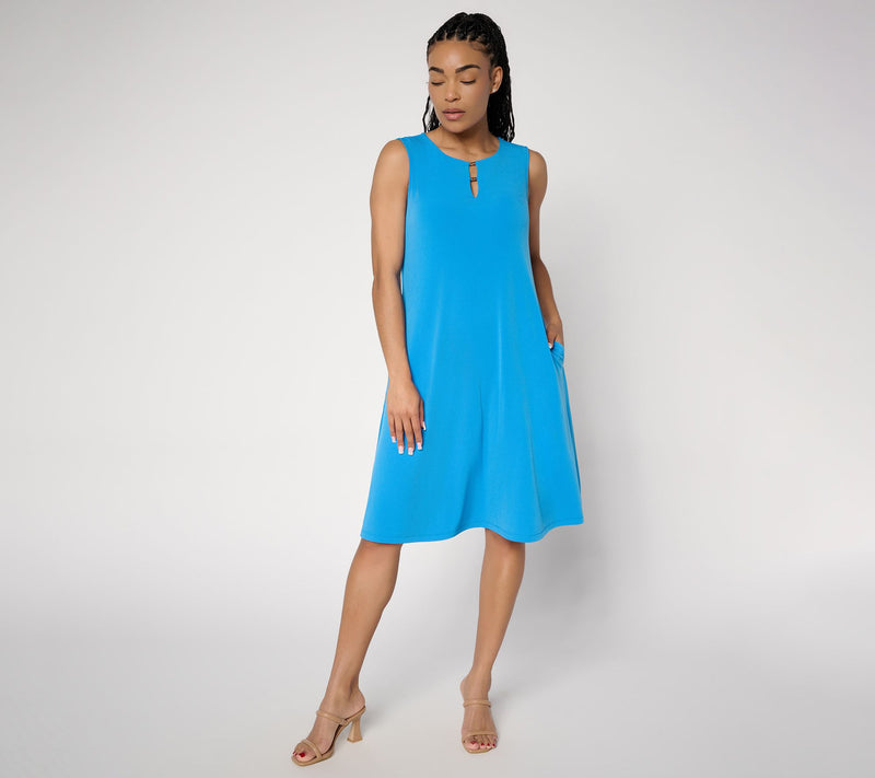 Susan Graver Petite Liquid Knit A-Line Dress in Prints or Slids — View 14