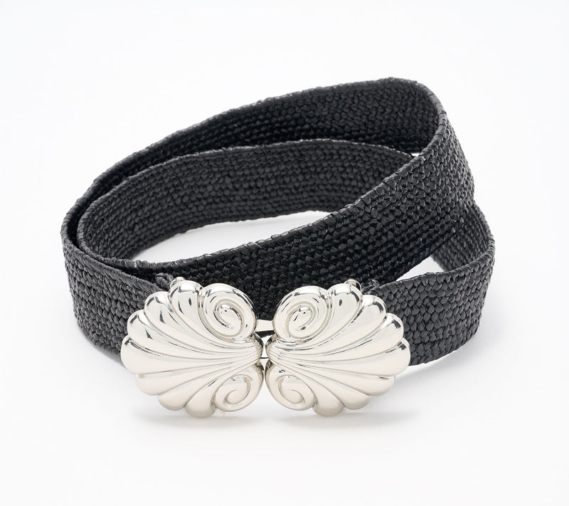 Susan Graver Stretch Raffia Belt with Novelty Shell Closure — View 7