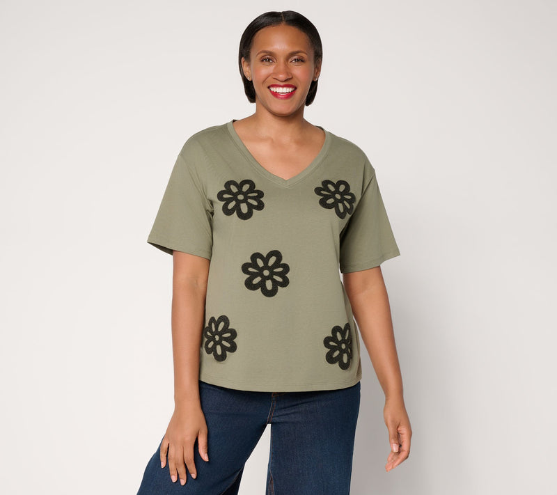 Peace Love World Boheme Mixed Media V-Neck Motif Tee — View 11