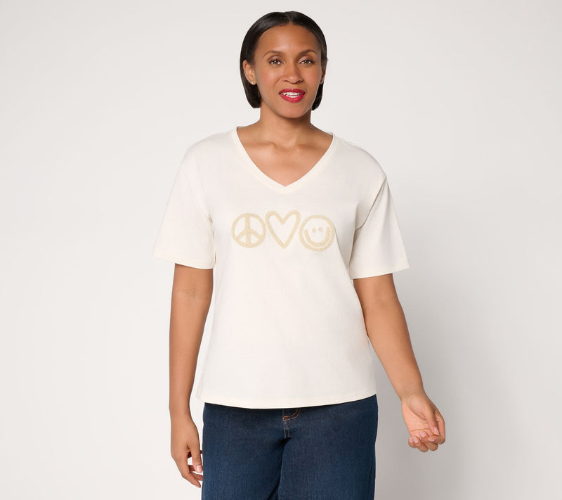 Peace Love World Boheme Mixed Media V-Neck Motif Tee — View 12