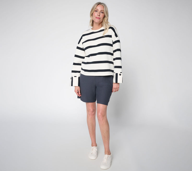Peace Love World Striped Crew Neck Pullover with Cuff Detail — View 7