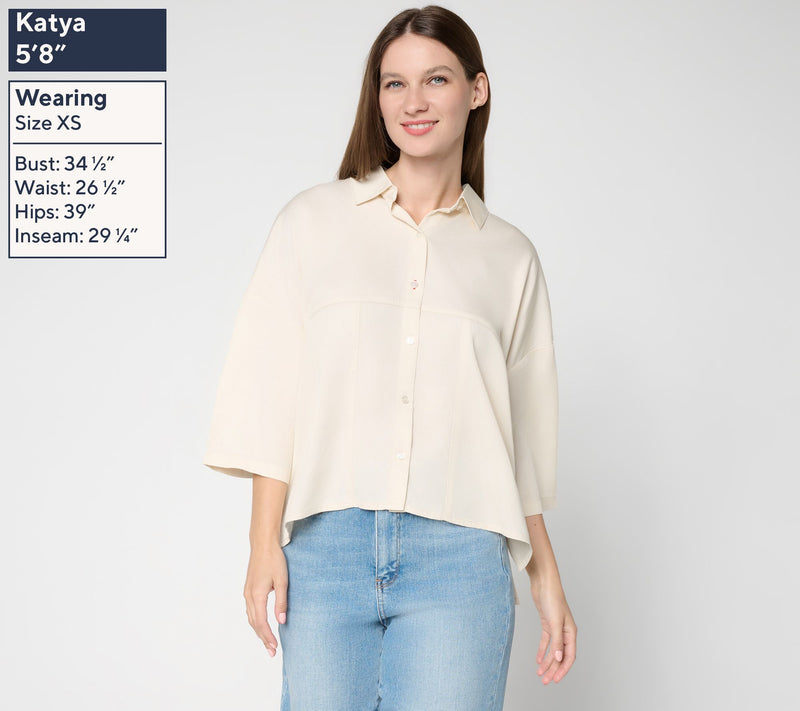 Peace Love World Boheme Button Front Shirt with Crochet Detail — View 3