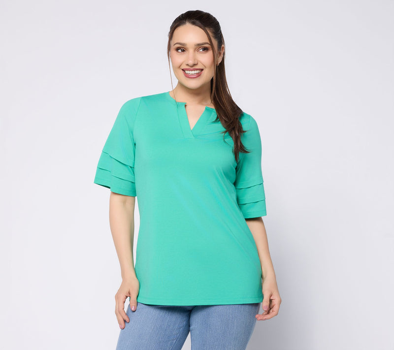 Belle by Kim Gravel TripleLuxe Knit Folded & Fab Elbow Top — View 16