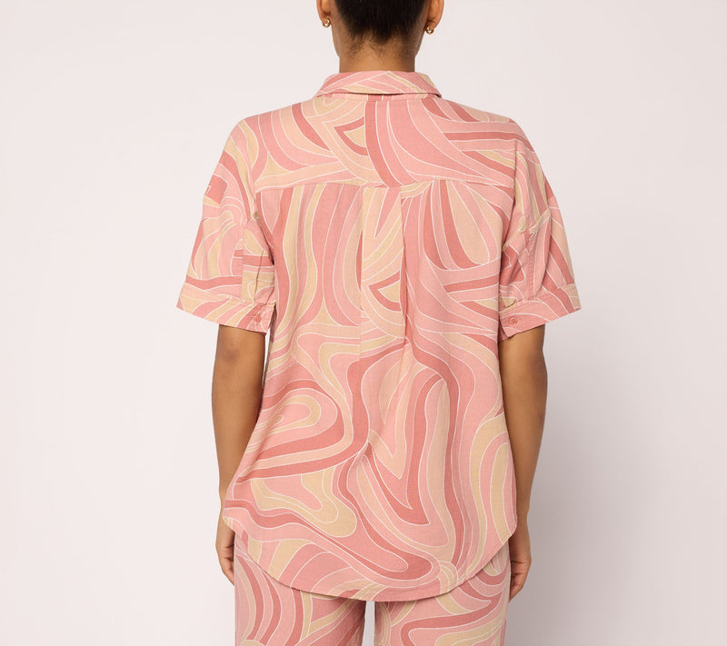 Peace Love World Boheme Linen Button Up Polo Top — View 4