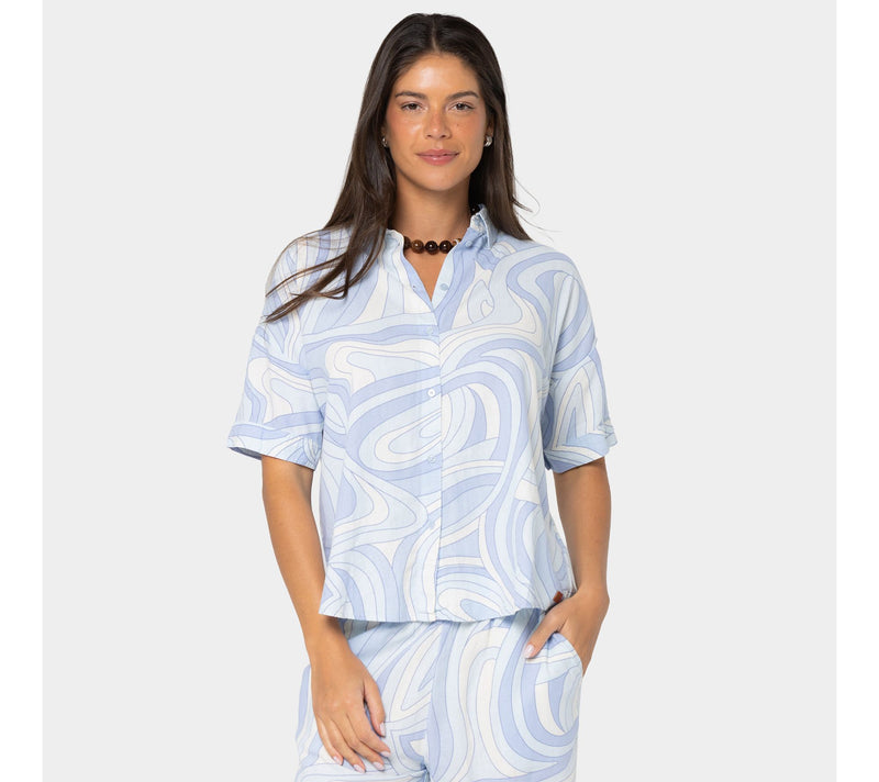 Peace Love World Boheme Linen Button Up Polo Top — View 7