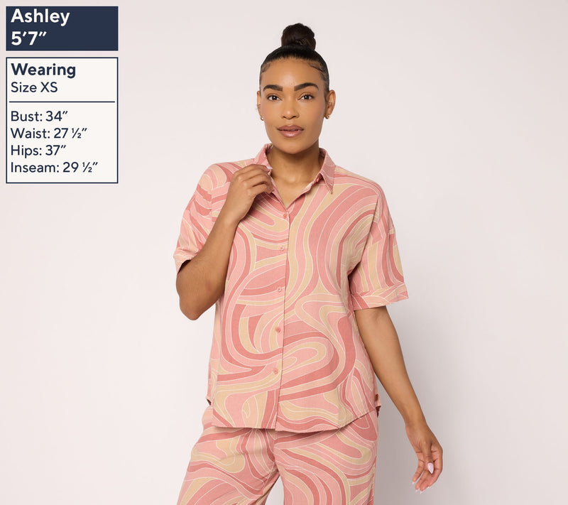 Peace Love World Boheme Linen Button Up Polo Top — View 3