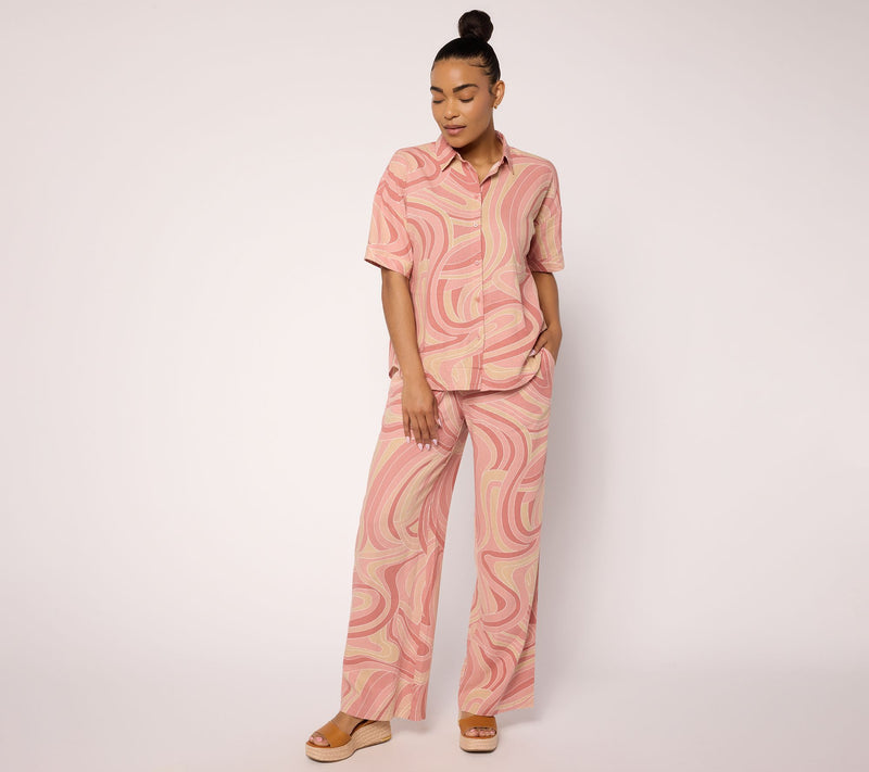 Peace Love World Boheme Linen Button Up Polo Top — View 5