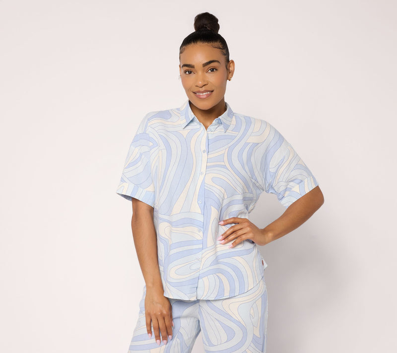 Peace Love World Boheme Linen Button Up Polo Top — View 12