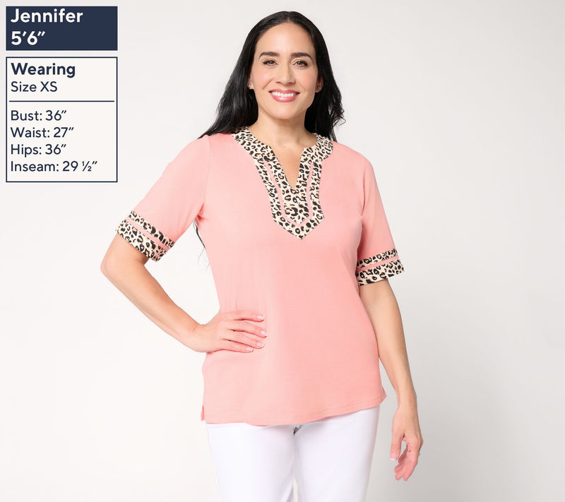 Belle by Kim Gravel Triple Luxe Lady Leopard Split Neck Top — View 3
