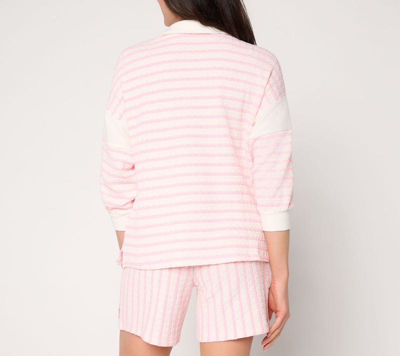 AnyBody Textured Stripe Knit 3/4 Sleeve Collared Top — View 4