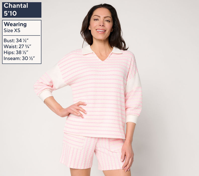 AnyBody Textured Stripe Knit 3/4 Sleeve Collared Top — View 3