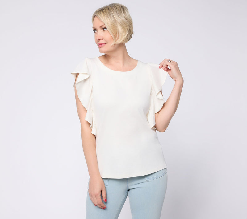 Belle by Kim Gravel TripleLuxe Knit Tres Chic Ruffle Top — View 13