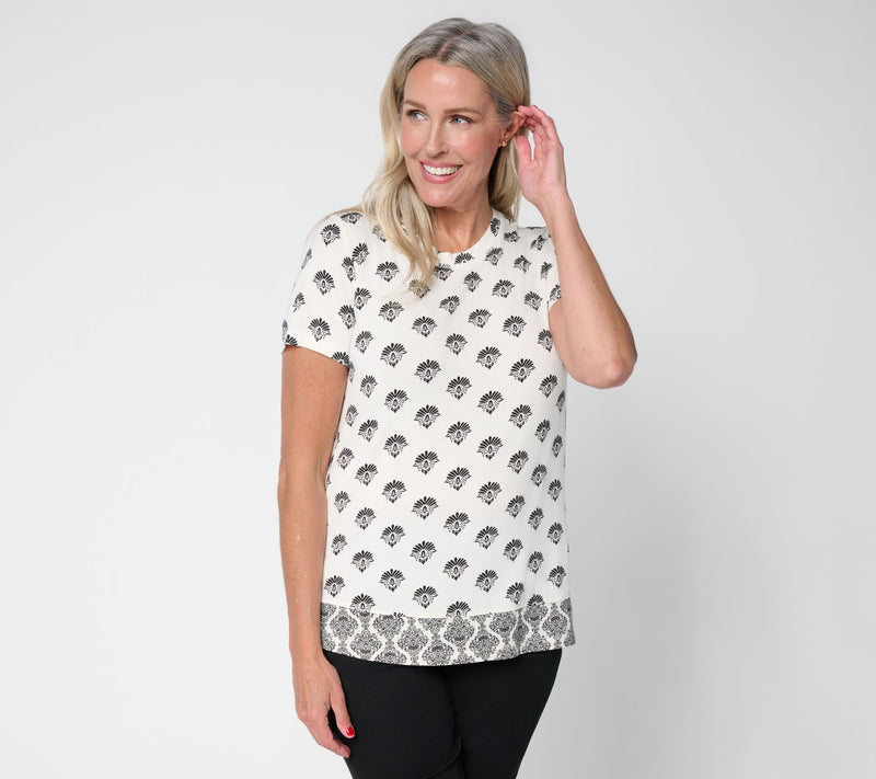 Belle Boho by Kim Gravel Rayon Spandex Santorini Sea Twin Print Top — View 13
