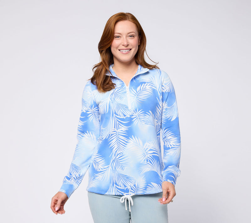 Belle Body by Kim Gravel French Terry Pop of White Half Zip Top — Main view