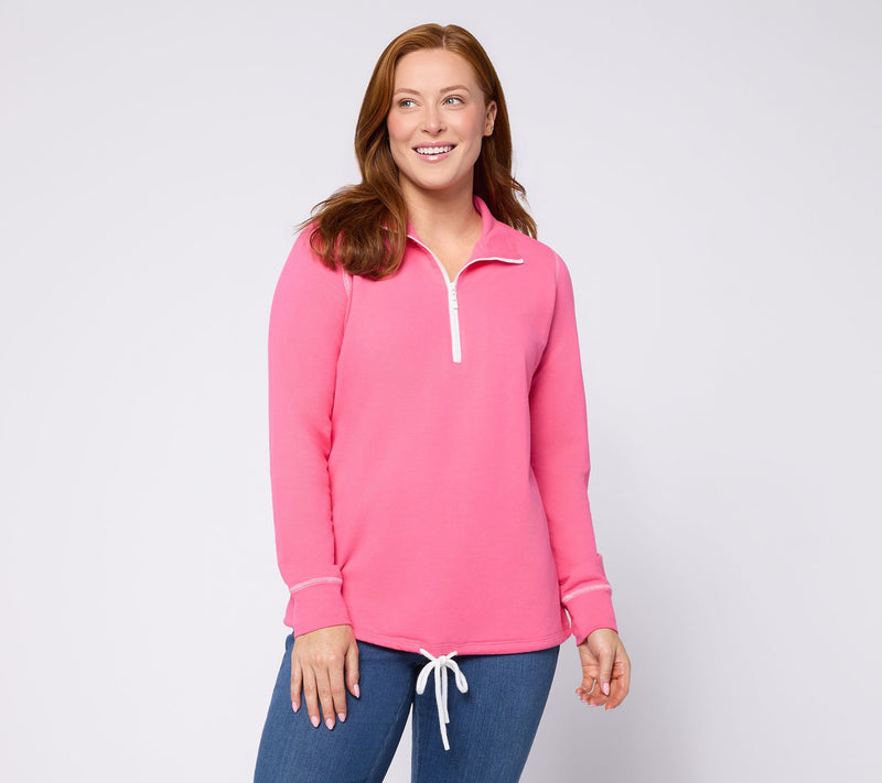 Belle Body by Kim Gravel French Terry Pop of White Half Zip Top — View 13