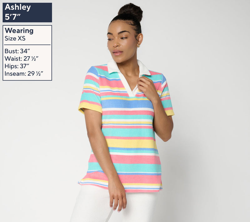 Belle Beach by Kim Gravel Poolside Terry Cabana Stripe Polo Top — View 3