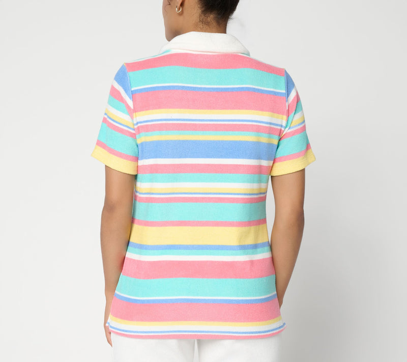 Belle Beach by Kim Gravel Poolside Terry Cabana Stripe Polo Top — View 4