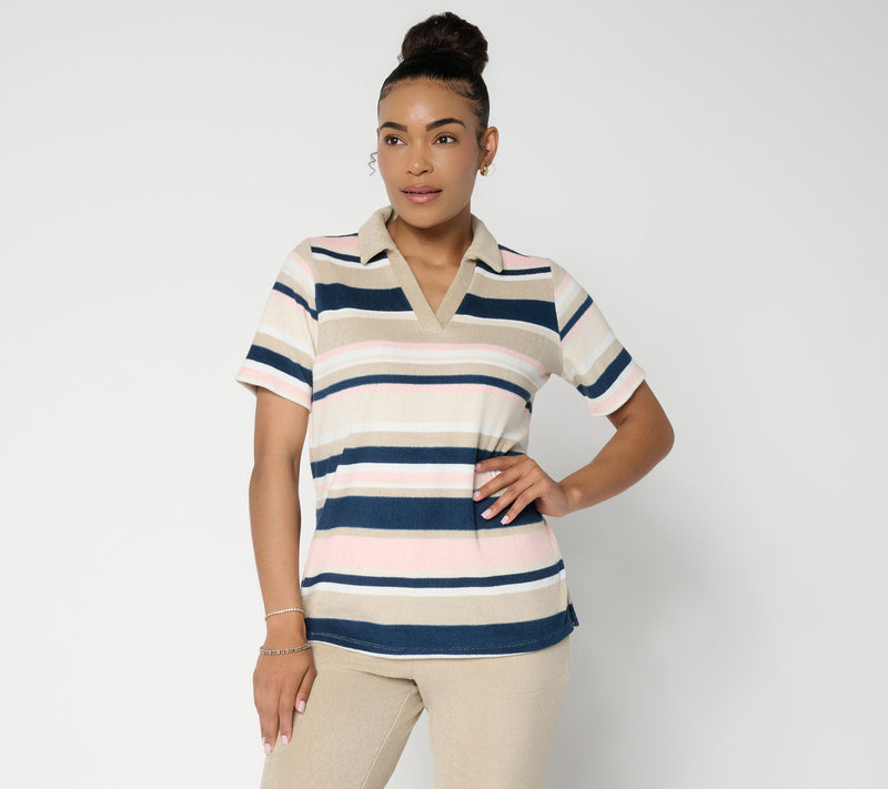 Belle Beach by Kim Gravel Poolside Terry Cabana Stripe Polo Top — View 11
