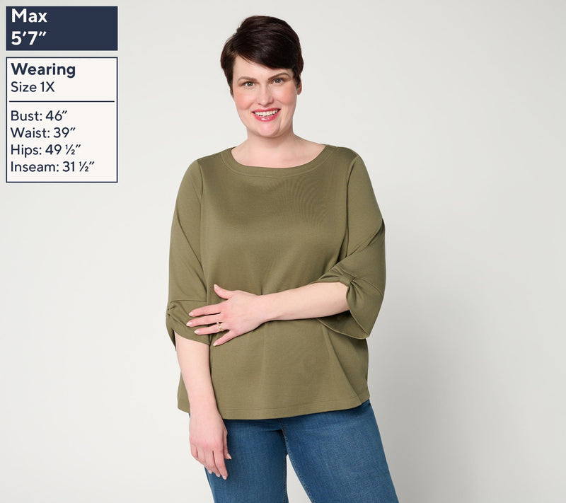 Martha Stewart Signature Essentials Boatneck Top w/ Sleeve Dtl — View 2