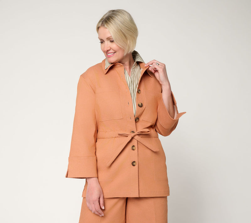 Martha Stewart Signature Stretch Twill Shacket with Drawcord Waist — Main view